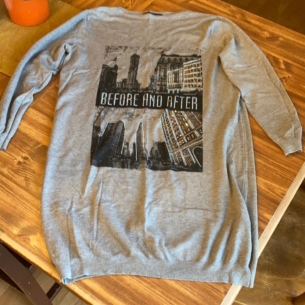 Extra long gray sweater